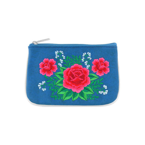 LAVISHY Mexican folk art style rose flower embroidered vegan small pouch/coin purse that is Eco-friendly, ethically made, cruelty free. Great for everyday use or a gift for your family & friends. Wholesale at www.lavishy.com