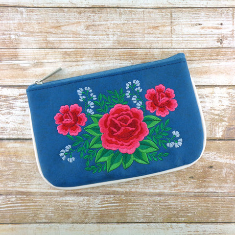 LAVISHY Mexican folk art style rose flower embroidered vegan small pouch/coin purse that is Eco-friendly, ethically made, cruelty free. Great for everyday use or a gift for your family & friends. Wholesale at www.lavishy.com