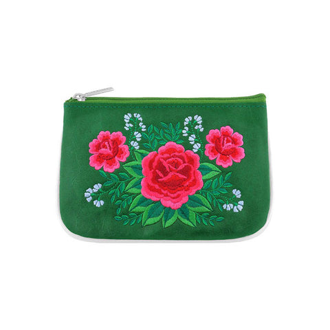 LAVISHY Mexican folk art style rose flower embroidered vegan small pouch/coin purse that is Eco-friendly, ethically made, cruelty free. Great for everyday use or a gift for your family & friends. Wholesale at www.lavishy.com