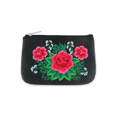 LAVISHY Mexican folk art style rose flower embroidered vegan small pouch/coin purse that is Eco-friendly, ethically made, cruelty free. Great for everyday use or a gift for your family & friends. Wholesale at www.lavishy.com