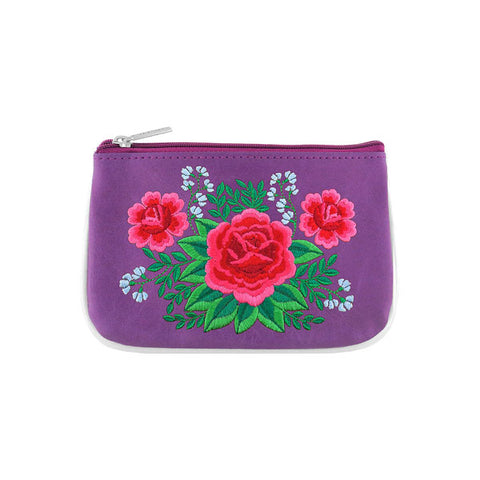 LAVISHY Mexican folk art style rose flower embroidered vegan small pouch/coin purse that is Eco-friendly, ethically made, cruelty free. Great for everyday use or a gift for your family & friends. Wholesale at www.lavishy.com