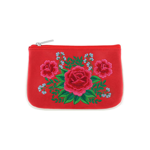 LAVISHY Mexican folk art style rose flower embroidered vegan small pouch/coin purse that is Eco-friendly, ethically made, cruelty free. Great for everyday use or a gift for your family & friends. Wholesale at www.lavishy.com