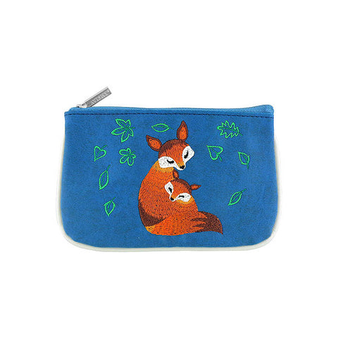 LAVISHY fox mama & baby embroidered vegan small pouch/coin purse that is Eco-friendly, ethically made, cruelty free. Great for everyday use or a gift for your family & friends. Wholesale at www.lavishy.com