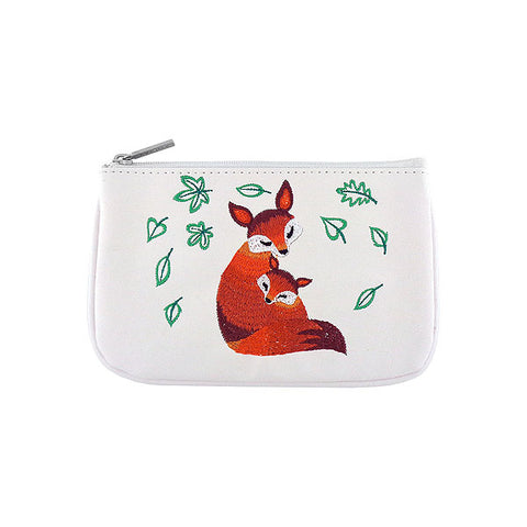 LAVISHY fox mama & baby embroidered vegan small pouch/coin purse that is Eco-friendly, ethically made, cruelty free. Great for everyday use or a gift for your family & friends. Wholesale at www.lavishy.com