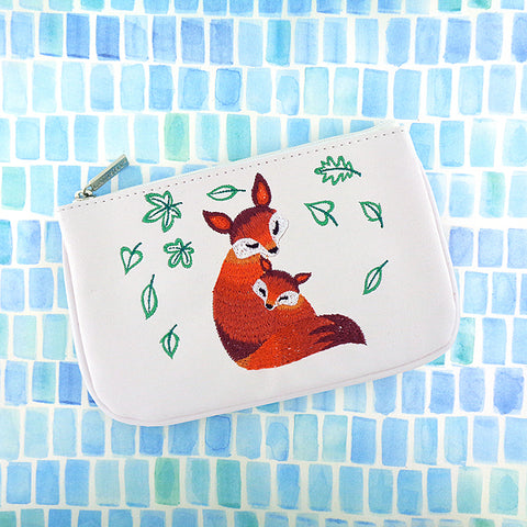 LAVISHY fox mama & baby embroidered vegan small pouch/coin purse that is Eco-friendly, ethically made, cruelty free. Great for everyday use or a gift for your family & friends. Wholesale at www.lavishy.com
