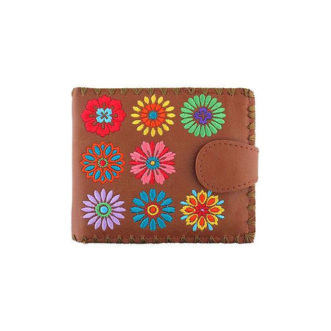 LAVISHY bohemian chic embroidery flower vegan leather medium bi fold wallet for women everyday use, gift idea for family & friends. Wholesale at www.lavishy.com