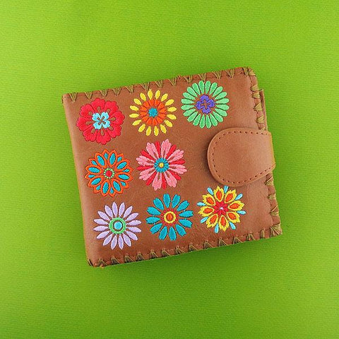 LAVISHY bohemian chic embroidery flower vegan leather medium bi fold wallet for women everyday use, gift idea for family & friends. Wholesale at www.lavishy.com