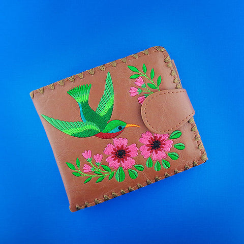 LAVISHY Eco-friendly bohemian style hummingbird & flower pattern embroidered vegan medium bifold wallet for women-brown wallet. Eco-friendly & cruelty free. Great for everyday use, a lovely gift idea for family & friends. Online shopping at LAVISHY BOUTIQUE. Wholesale at www.lavishy.com