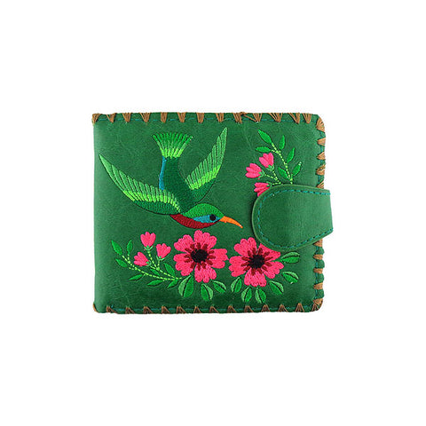 LAVISHY Eco-friendly bohemian style hummingbird & flower pattern embroidered vegan medium bifold wallet for women-green wallet. Eco-friendly & cruelty free. Great for everyday use, a lovely gift idea for family & friends. Online shopping at LAVISHY BOUTIQUE. Wholesale at www.lavishy.com