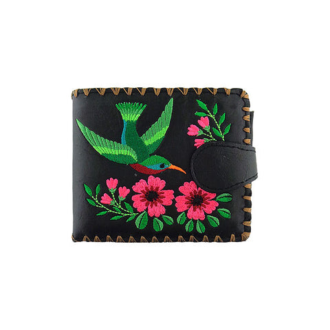 LAVISHY Eco-friendly bohemian style hummingbird & flower pattern embroidered vegan medium bifold wallet for women-black wallet. Eco-friendly & cruelty free. Great for everyday use, a lovely gift idea for family & friends. Online shopping at LAVISHY BOUTIQUE. Wholesale at www.lavishy.com