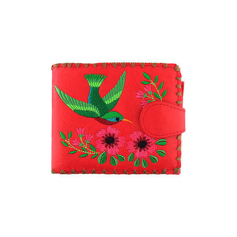 LAVISHY Eco-friendly bohemian style hummingbird & flower pattern embroidered vegan medium bifold wallet for women-red wallet. Eco-friendly & cruelty free. Great for everyday use, a lovely gift idea for family & friends. Online shopping at LAVISHY BOUTIQUE. Wholesale at www.lavishy.com