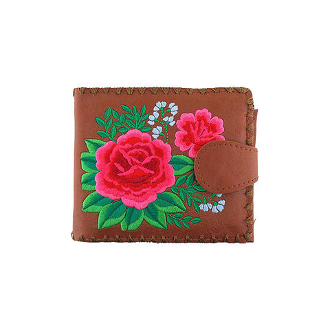 LAVISHY Eco-friendly bohemian style Mexican rose flower pattern embroidered vegan medium bifold wallet for women-brown wallet. Eco-friendly & cruelty free. Great for everyday use, a lovely gift idea for family & friends who love Mexico & Mexican culture. Online shopping at LAVISHY BOUTIQUE. Wholesale at www.lavishy.com
