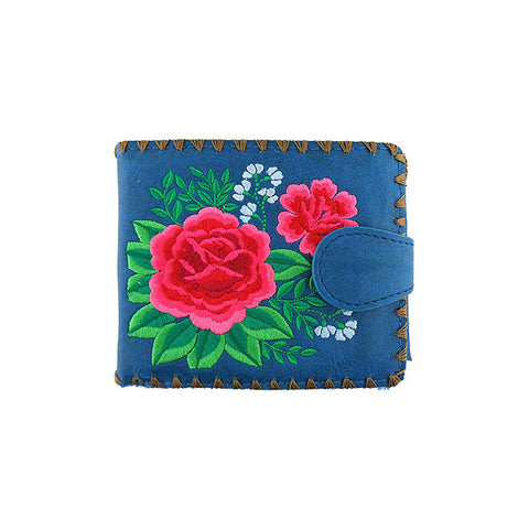 LAVISHY Eco-friendly bohemian style Mexican rose flower pattern embroidered vegan medium bifold wallet for women-blue wallet. Eco-friendly & cruelty free. Great for everyday use, a lovely gift idea for family & friends who love Mexico & Mexican culture. Online shopping at LAVISHY BOUTIQUE. Wholesale at www.lavishy.com