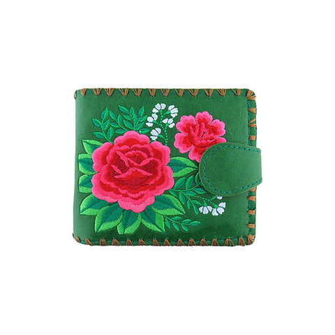 LAVISHY Eco-friendly bohemian style Mexican rose flower pattern embroidered vegan medium bifold wallet for women-green wallet. Eco-friendly & cruelty free. Great for everyday use, a lovely gift idea for family & friends who love Mexico & Mexican culture. Online shopping at LAVISHY BOUTIQUE. Wholesale at www.lavishy.com
