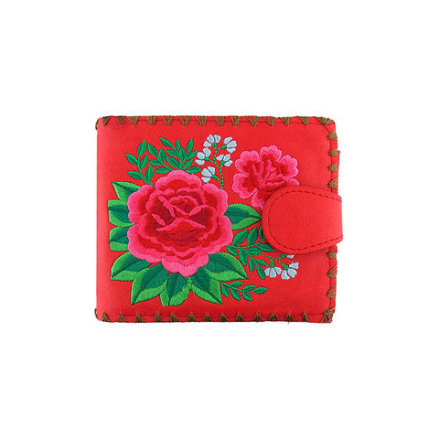 LAVISHY Eco-friendly bohemian style Mexican rose flower pattern embroidered vegan medium bifold wallet for women-red wallet. Eco-friendly & cruelty free. Great for everyday use, a lovely gift idea for family & friends who love Mexico & Mexican culture. Online shopping at LAVISHY BOUTIQUE. Wholesale at www.lavishy.com