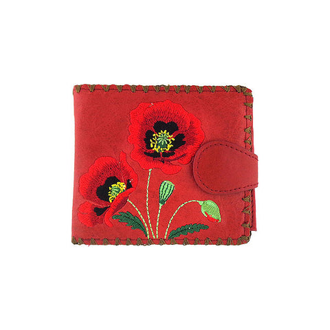 LAVISHY Eco-friendly poppy flower embroidered vegan bifold medium wallet for women. This red wallet is great for everyday use, lovely gift idea for family & friends especially for people who love Ukraine. Online shopping at LAVISHY BOUTIQUE. Wholesale at www.lavishy.com