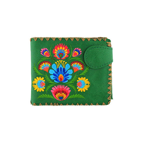 Green LAVISHY Polish style flora pattern  medium embroidery bifold wallet for women. Great for everyday use or gift for family & friend. Wholesale at www.lavishy.com