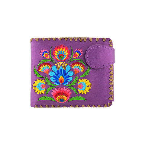 LAVISHY Eco-friendly boho chic Vytynanky style flora pattern embroidered vegan bifold medium wallet for women. This purple wallet is great for everyday use, lovely gift idea for family & friends especially for people who enjoy flower or love Poland & Ukraine. Online shopping at LAVISHY BOUTIQUE. Wholesale at www.lavishy.com