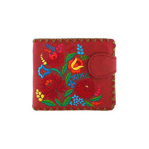 LAVISHY Eco-friendly bohemian style Hungarian flora pattern embroidered vegan bifold medium wallet for women. This red wallet is great for everyday use, lovely gift idea for family & friends especially for people who celebrate Hungary & Hungarian culture or just love flowers. Online shopping at LAVISHY BOUTIQUE. Wholesale at www.lavishy.com