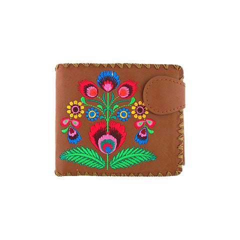 LAVISHY Eco-friendly, ethically made, cruelty free bifold medium vegan wallet with Vytynanky style flower embroidery motif. This brown wallet is nice for everyday, great gift ideas for family & friends. Wholesale at www.lavishy.com for gift shop, clothing & fashion accessories boutique, book store worldwide since 2001.