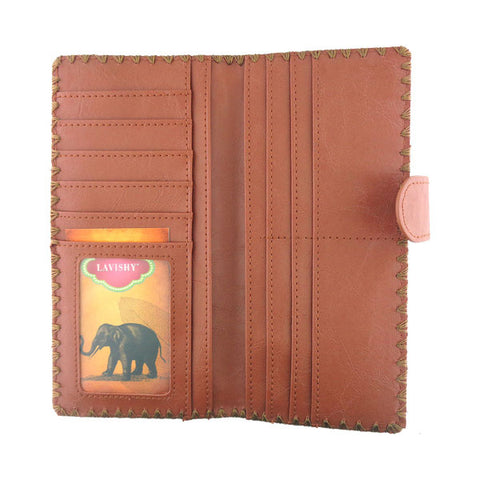 Online shopping for LAVISHY Eco-friendly, ethically made, cruelty free large flat vegan wallet with Vytynanky style flower embroidery motif. Nice for everyday, great gift ideas for family & friends. Wholesale at www.lavishy.com for gift shop, clothing & fashion accessories boutique, book store worldwide since 2001.