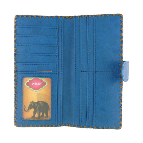 Online shopping for vegan brand LAVISHY's Eco-friendly, ethically made, cruelty free large vegan flat wallet for women features delightful embroidery motif of fox mama & baby. Wholesale available at www.lavishy.com along with other unique & fun vegan fashion accessories for retailers like gift & boutique.