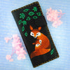 98-204: Fox mama & baby embroidered vegan large flat wallet