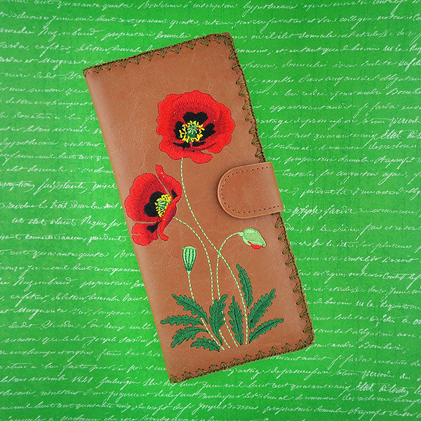 Lavishy Embroidered Cherry Blossom & Butterfly - Medium Vegan Wallet Red / .