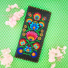 98-208: Vytynanky style flora embroidered vegan large flat wallet