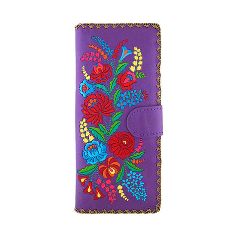 LAVISHY Eco-friendly bohemian style Hungarian flora pattern embroidered vegan large flat wallet for women. This purple wallet is great for everyday use, lovely gift idea for family & friends especially for people who celebrate Hungary & Hungarian culture or just love flowers. Online shopping at LAVISHY BOUTIQUE. Wholesale at www.lavishy.com