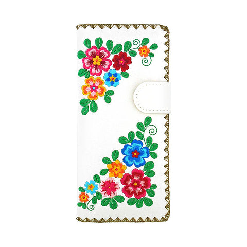 LAVISHY Eco-friendly bohemian style flora pattern embroidered vegan large flat wallet for women. This white wallet is great for everyday use, lovely gift idea for family & friends especially for people who enjoy gardening or just love flowers. Online shopping at LAVISHY BOUTIQUE. Wholesale at www.lavishy.com