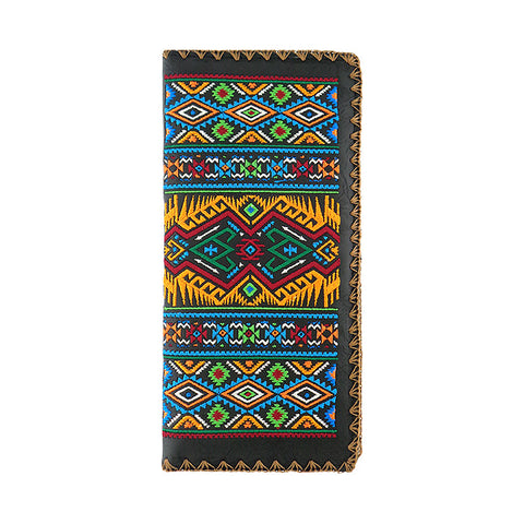 LAVISHY Eco-friendly native American tribal pattern embroidered vegan large flat wallet inspired by Mexican Aztec, American Southwest & Canadian first nation embroidery pattern. This black wallet is great for everyday use, lovely gift idea for family & friends. Online shopping at LAVISHY BOUTIQUE. Wholesale at www.lavishy.com