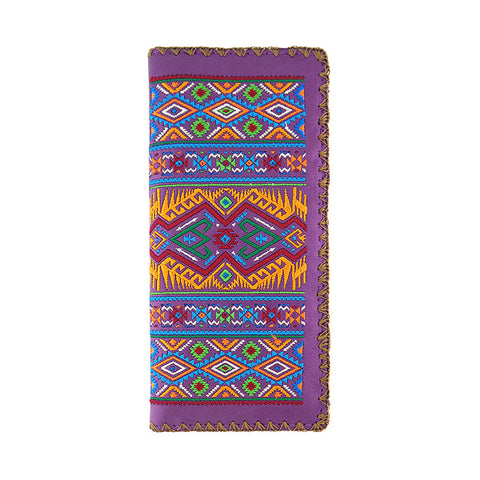 LAVISHY Eco-friendly native American tribal pattern embroidered vegan large flat wallet inspired by Mexican Aztec, American Southwest & Canadian first nation embroidery pattern. This purple wallet is great for everyday use, lovely gift idea for family & friends. Online shopping at LAVISHY BOUTIQUE. Wholesale at www.lavishy.com