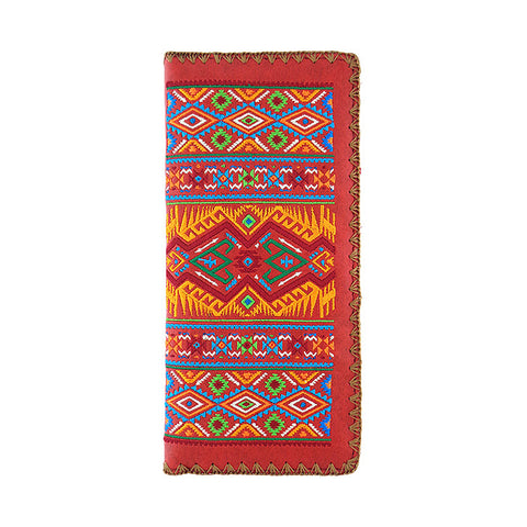 LAVISHY Eco-friendly native American tribal pattern embroidered vegan large flat wallet inspired by Mexican Aztec, American Southwest & Canadian first nation embroidery pattern. This red wallet is great for everyday use, lovely gift idea for family & friends. Online shopping at LAVISHY BOUTIQUE. Wholesale at www.lavishy.com