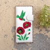 98-243: Hummingbird & poppy embroidered vegan large flat wallet