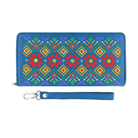 LAVISHY Eco-friendly, ethically made, cruelty free Ukraine embroidery pattern vegan large wristlet wallet for women. Wholesale at www.lavishy.com for retailers like gift shop, clothing & fashion accessories boutique & book store worldwide since 2001.