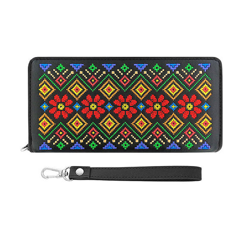 LAVISHY Eco-friendly, ethically made, cruelty free Ukraine embroidery pattern vegan large wristlet wallet for women. Wholesale at www.lavishy.com for retailers like gift shop, clothing & fashion accessories boutique & book store worldwide since 2001.