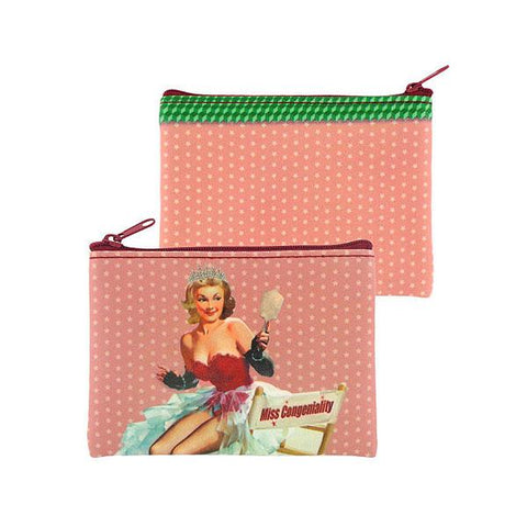 Online shopping for vegan brand LAVISHY's retro queen of everything pinup girl & polka dots print vegan coin purse. It's great for everyday use or as gift for friends & family. Wholesale at www.lavishy.com to gift shop, clothing & fashion accessories boutique & book store in USA, Canada & worldwide since 2001.