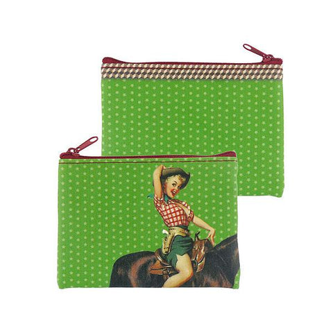 Online shopping for vegan brand LAVISHY's retro cow girl pinup girl & polka dots print vegan coin purse. It's great for everyday use or as gift for friends & family. Wholesale at www.lavishy.com to gift shop, clothing & fashion accessories boutique & book store in USA, Canada & worldwide since 2001.