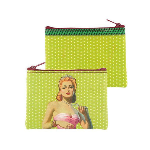 Online shopping for vegan brand LAVISHY's retro drama diva pinup girl & polka dots print vegan coin purse. It's great for everyday use or as gift for friends & family. Wholesale at www.lavishy.com to gift shop, clothing & fashion accessories boutique & book store in USA, Canada & worldwide since 2001.
