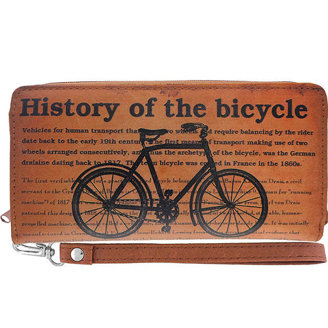 LAVISHY retro history of bicycle print vegan wristlet wallet
