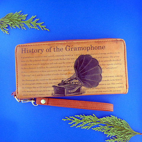 LAVISHY retro gramophone printed vegan leather wristlet wallet