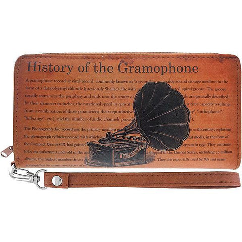 LAVISHY retro gramophone printed vegan leather wristlet wallet