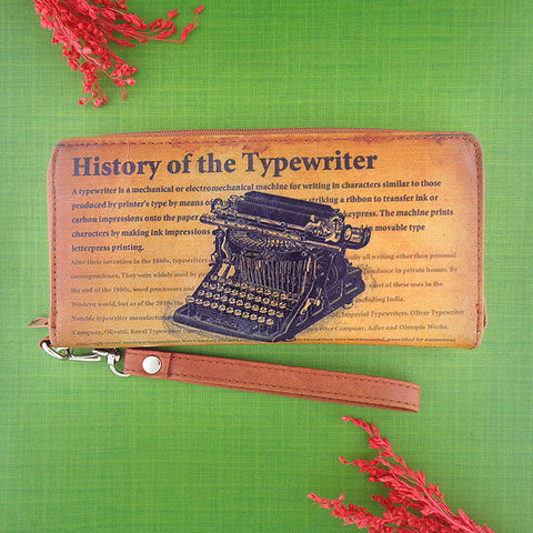 LAVISHY retro typewriter printed vegan leather wristlet wallet