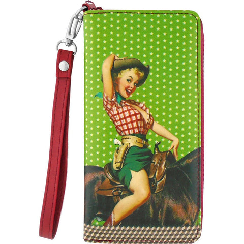 LAVISHY pinup cow girl print vegan wristlet wallet
