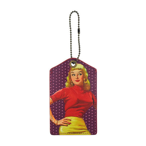 Online shopping for LAVISHY vegan cool vegan/faux leather luggage tag with vintage/retro style sassy bella pinup girl print. It's a great gift idea for you or your friends & family. Wholesale available at www.lavishy.com with many unique & fun fashion accessories.