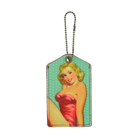 Online shopping for LAVISHY vegan cool vegan/faux leather luggage tag with vintage/retro style blonde bombshell pinup girl print. It's a great gift idea for you or your friends & family. Wholesale available at www.lavishy.com with many unique & fun fashion accessories.