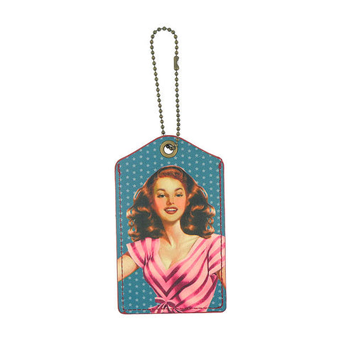 Online shopping for LAVISHY vegan cool vegan/faux leather luggage tag with vintage/retro style girl next door pinup girl print. It's a great gift idea for you or your friends & family. Wholesale available at www.lavishy.com with many unique & fun fashion accessories.