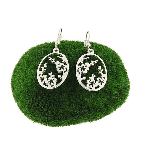 LAVISHY silver plated cutout plum blossom flower pendant earrings