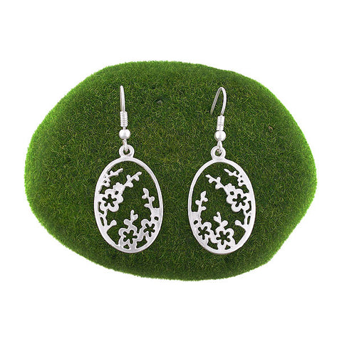 LAVISHY silver plated cutout plum blossom flower pendant earrings